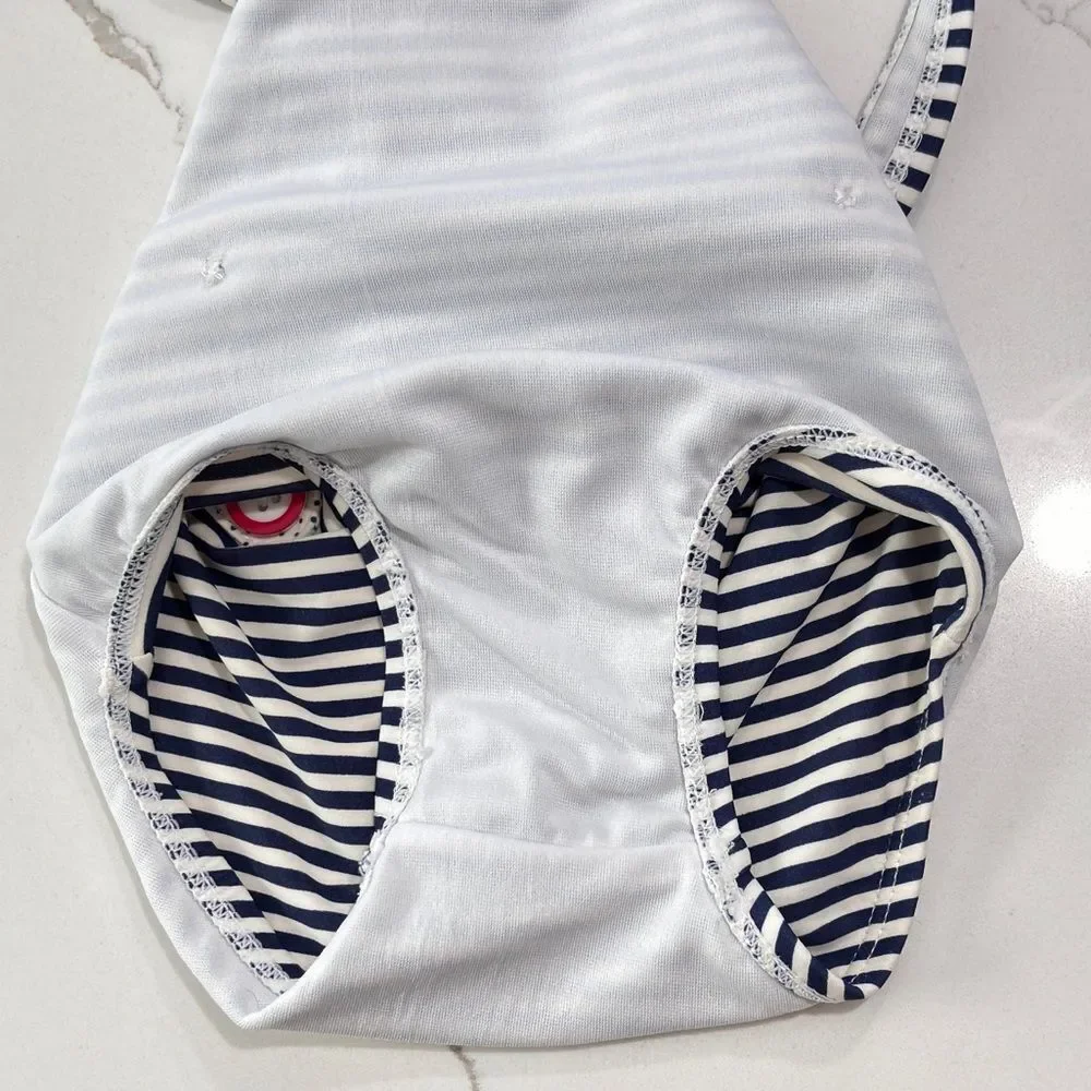 Janie And Jack One-Piece Swimsuit Nautical Stripes Polka Dot Buttons Size 12-18M